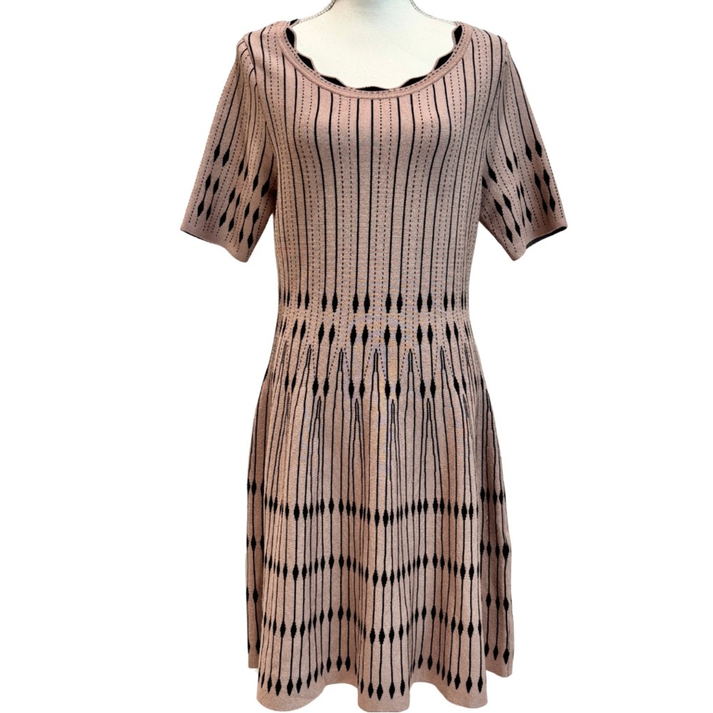 Taylor Knit A-Line Sweater Dress | Blush Pink + Black Design | Stretch (L)